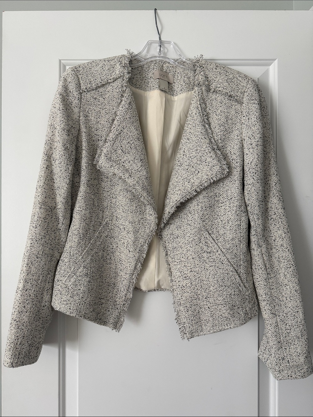 LOFT Tweed Open-Front Jacket - Cream Speckle
